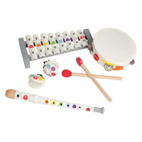 Drevená sada hudobné nástroje pre deti Confetti Janod flauta-tamburína-xylofón-kastanety