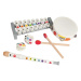 Drevená sada hudobné nástroje pre deti Confetti Janod flauta-tamburína-xylofón-kastanety