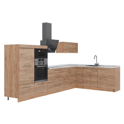 Vicco ROHOVÁ KUCHYŇA Fame-Line, Dub Goldkraft/Dub Goldkraft, 347 x 207 cm, AP Marble