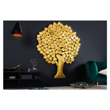 Estila Elegantná zlatá nástenná dekorácia Tree of Life z kovu v tvare stromu ginka 170cm