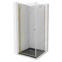 MEXEN/S - Pretória sprchovací kút 80x80, transparent, zlatá + sprchová vanička vrátane sifónu 85