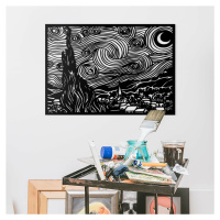 Drevený obraz Vincent van Gogh - Hviezdna noc, Čierna