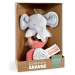 Plyšový sloník s hrkálkou Couleurs Savane Doudou et Compagnie sivo-ružový 15 cm od 0 mes