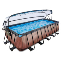Bazén s krytom a pieskovou filtráciou Wood pool Exit Toys oceľová konštrukcia 540*250*122 cm hne