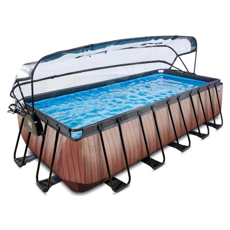 Bazén s krytom a pieskovou filtráciou Wood pool Exit Toys oceľová konštrukcia 540*250*122 cm hne