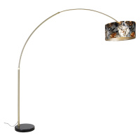 Oblúková lampa mosadz s čiernym odtieňom kvetinový vzor 50 cm - XXL
