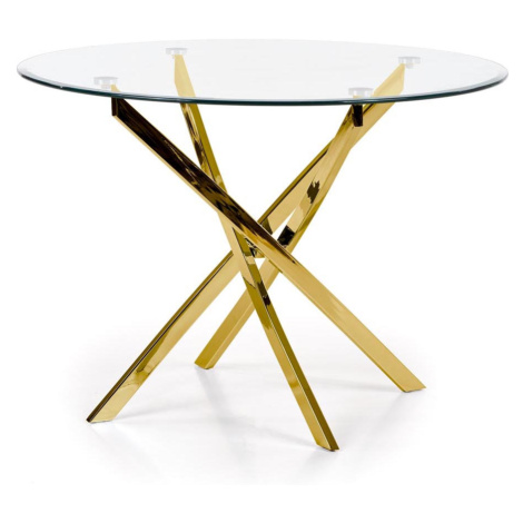 HALMAR Raymond okrúhly sklenený jedálenský stôl priehľadná / zlatá