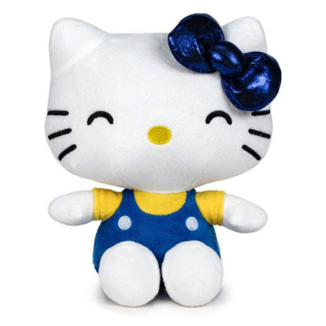 Play by Play Hello Kitty 50th Anniversary Plush Figure Blue Bow Yellow Shirt 22 cm