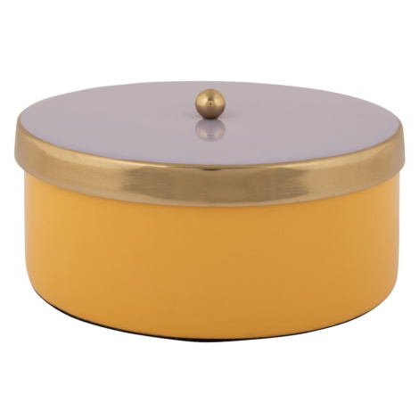 Žltý dekoratívny kovový úložný box ø 16x6 cm Double Funky – PT LIVING