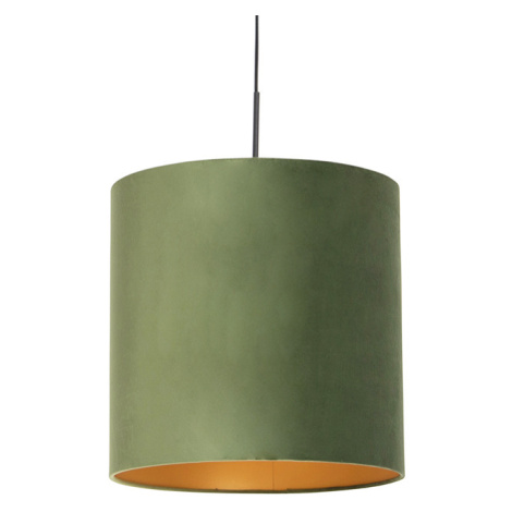 Závesné svietidlo s velúrovým odtieňom zelené so zlatou farbou - Combi QAZQA