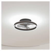 Stropný ventilátor Lindby LED Momitu, čierny, tichý, Ø 14 cm