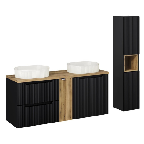 Koupelnová sestava Nova Black Beyond 5 se skříňkami a umyvadly černá/dub evoke Comad