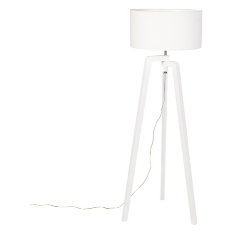 Stojací lampa statív biele drevo s bielym tienidlom 50 cm - Puros QAZQA