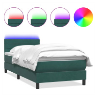 vidaXL Posteľný rám boxsping s matracom a LED tmavozelený 90x210 cm zamat