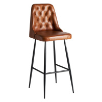 Estila Luxusná kožená barová stolička Kingsley vo vintage štýle s hnedým poťahom a čiernymi noha