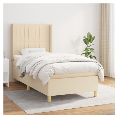 vidaXL Posteľný rám boxspring s matracom krémový 90x190 cm látka