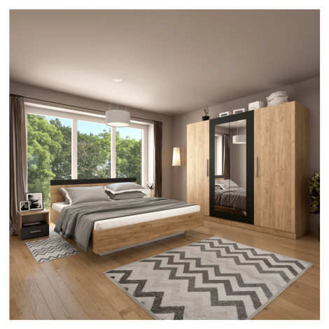 Spálňový komplet (posteľ 180x200 cm), dub artisan/antracit, MATISA Tempo Kondela