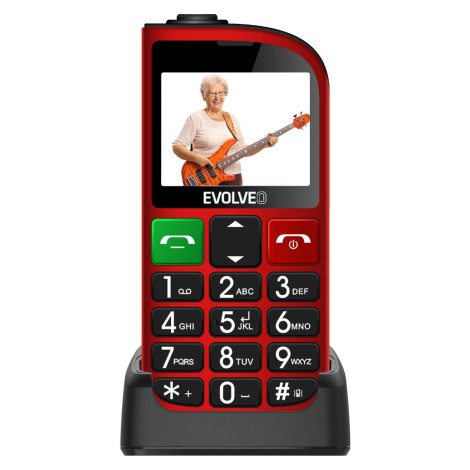 EVOLVEO EasyPhone FM, mobilný telefón pre dôchodcov s nabíjacím stojančekom (červená farba)