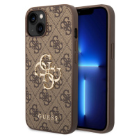 Guess PU 4G Metal Logo Zadný Kryt pre iPhone 15 Plus Brown