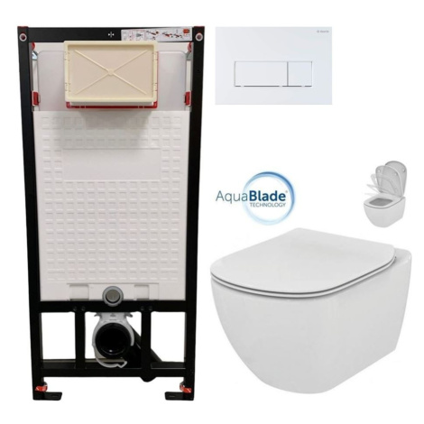 DEANTE Podstavný rám, pre závesné WC misy + SLIM tlačidlo bílé  + WC Ideal Standard Tesi so seda