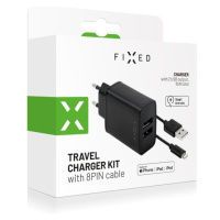 FIXED sieťová nabíjačka s 2xUSB 15W výstupom a USB/Lightning MFI káblom čierna