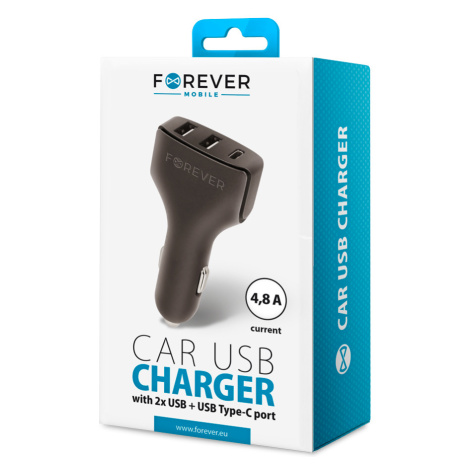 Auto nabíjačka Forever CC-05 2xUSB a USB typ-C 4.8 A čierna