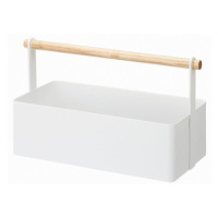 Biely multifunkčný box s detailom z bukového dreva YAMAZAKI Tosca Tool Box, dĺžka 29 cm