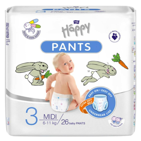 BELLA HAPPY Baby pants nohavičkové plienky Midi 6 - 11 kg 26 kusov