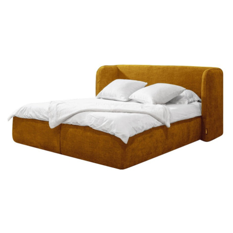 Okrovožltá čalúnená dvojlôžková posteľ s úložným priestorom s roštom 160x200 cm Louise – Bobochi Bobochic Paris