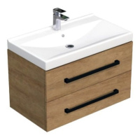 Kúpeľňová skrinka s čiernou úchytkou a umývadlom SAT Cube Way 80x53x46 cm dub Hickory mat CUBE46