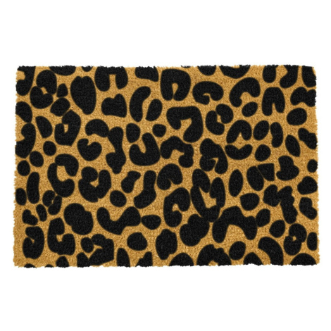 Čierna rohožka z prírodného kokosového vlákna Artsy Doormats Leopard, 40 x 60 cm