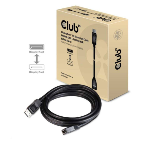 Club3D Predlžovací kábel DisplayPort 1.4 8K 60Hz DSC 1.2 HBR3 HDR obojsmerný (M/F), 3m