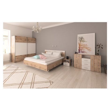 Spálňový komplet (posteľ 180x200 cm), dub wotan/biela, GABRIELA NEW Tempo Kondela