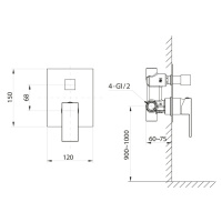 SAPHO - CUBEMIX podomietková sprchová batéria, 2 výstupy, chróm CM042