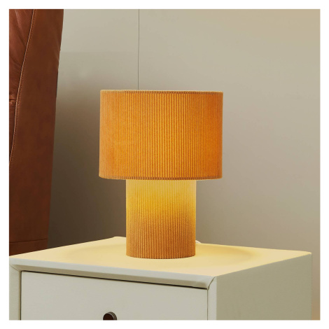 Stolná lampa Lindby Jone, svetlohnedá, textil, 30 cm