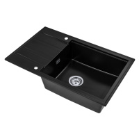 Sink Quality Ferrum New 8010, 1-komorový granitový drez 800x500x210 mm + chrómový sifón, čierna,