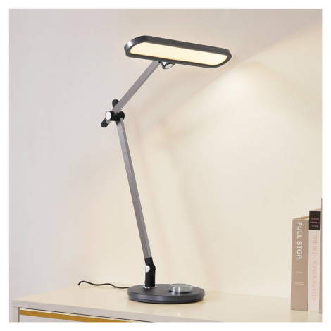 Stolná LED lampa Lindby Elvir, sivá, hliník, výška 53 cm, CCT