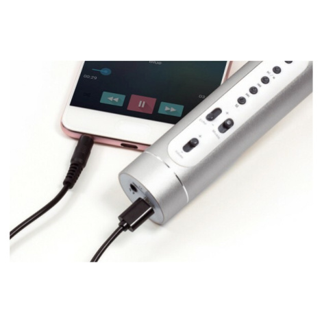 Mikrofón karaoke Bluetooth strieborný na batérie s USB káblom Teddies