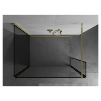 Mexen Kioto, 3-stenová sprchová zástena Walk-In 120 x 110 x 40 cm, 8mm číre sklo čierny vzor, zl