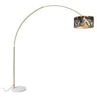 Oblúková lampa mosadz s tienidlom kvetinový vzor 50 cm - XXL