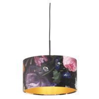 Závesná lampa s velúrovými odtieňmi kvetov so zlatom 35 cm - Combi