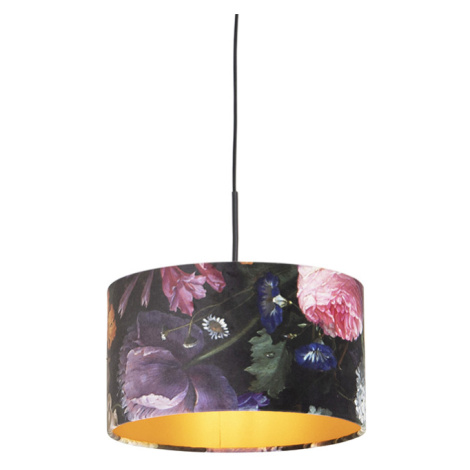 Závesná lampa s velúrovými odtieňmi kvetov so zlatom 35 cm - Combi QAZQA