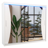 Expedo Posuvná skriňa so zrkadlom MARADONA, 250x215x58, biela + LED