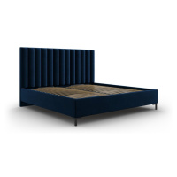 Tmavomodrá čalúnená dvojlôžková posteľ s úložným priestorom s roštom 160x200 cm Casey – Mazzini 