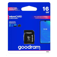 Karta GOODRAM MicroSDHC 16GB M1AA, UHS-I Class 10, U1 + adaptér