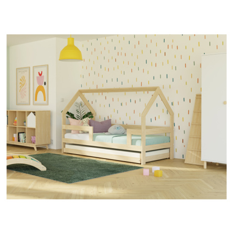 Benlemi Detská drevená posteľ domček SAFE 3v1 so zábranou a prístelkou Zvoľte farbu: Biela, Zvoľ
