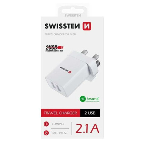 SWISSTEN Adaptér 230 V/2,1 A 10,5 W 2x USB, biela