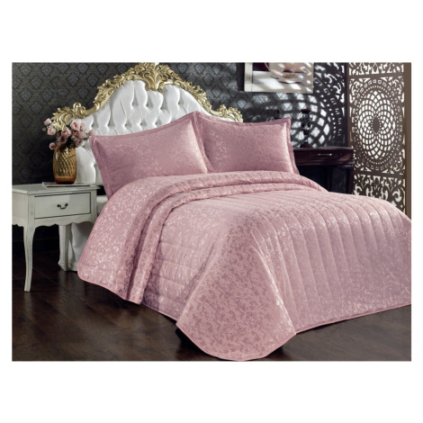 Ružový bavlnený prešívaný set prikrývky a obliečky na vankúš na dvojlôžko 240x260 cm Bulut – Mij Mijolnir