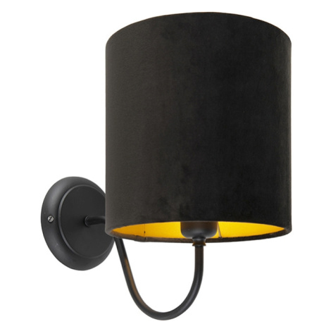 Klasické nástenné svietidlo čierne s čiernym velúrovým tienidlom - matné QAZQA