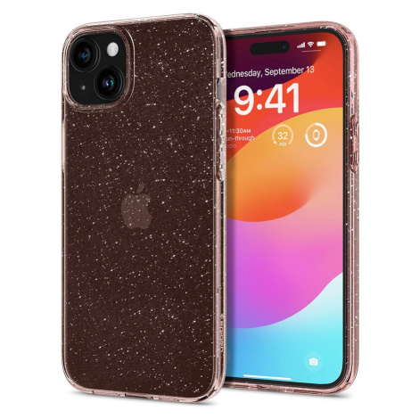 Apple iPhone 15, Silikónové puzdro, Spigen Liquid Crystal Glitter, transparentné/červeno-zlaté